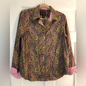 Chaps women’s button down cotton shirt. Size large. Beautiful paisley print